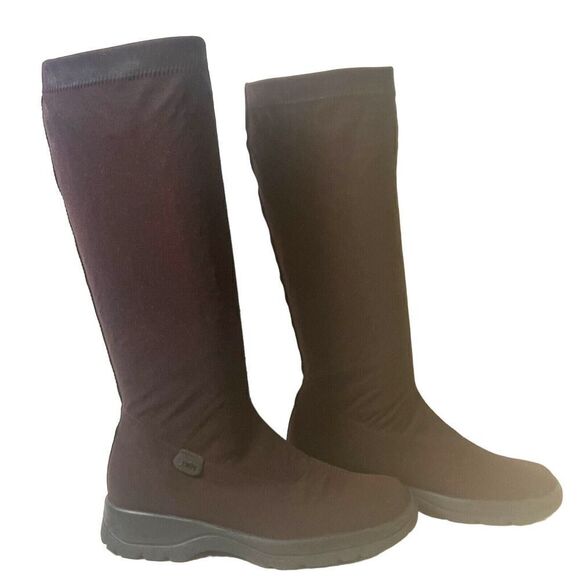 Jollys Gabor Womens 38/7.5 Burgundy Knee High Riding Boot Stretch Fabric Pull On - Picture 1 of 11